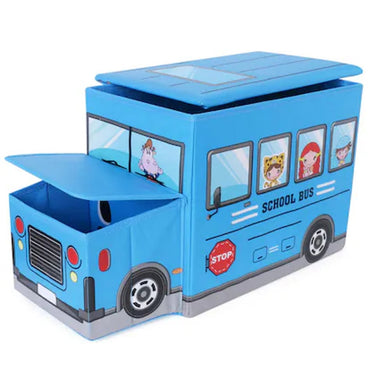 Kids Foldable Storage Box - School Bus Design Blue